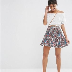 ASOS Red Blue Floral Mini Skater Skirt Size 00
